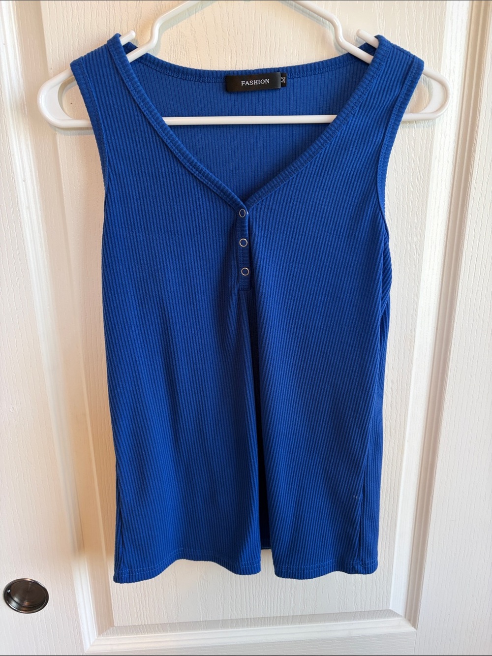 Fashion Ribbed V-Neck Tank Top - Blue